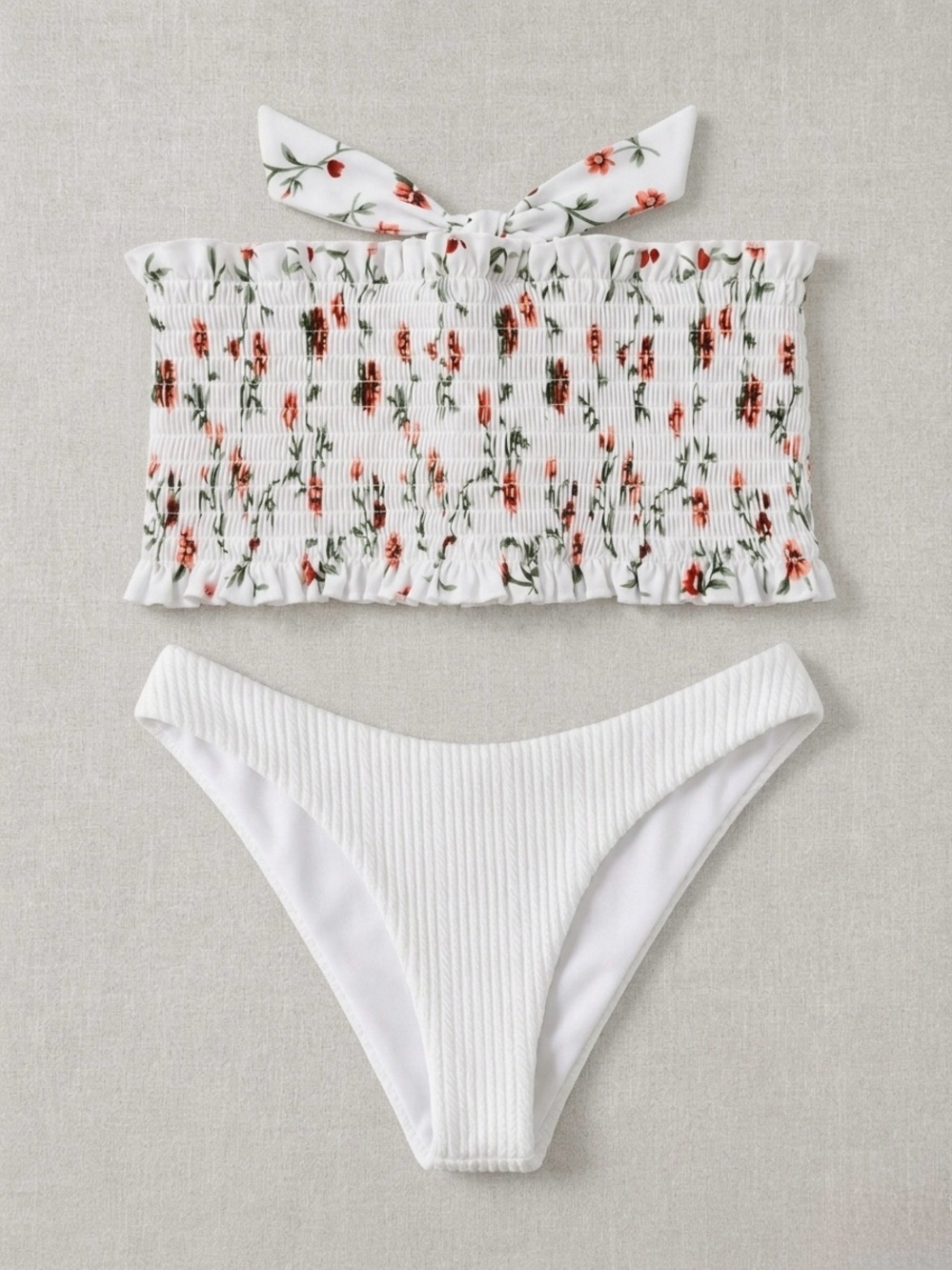 Zaful White Floral Swim Top